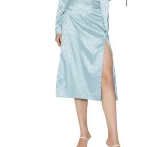 Something New Women's Mia Leopard Print Satin Blue Skirt Side Slit S NWT